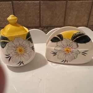 Floral Ceramic Sugar Bowl and Napkin Holder